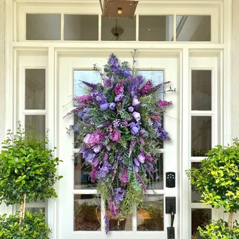 Весенний Фиолетовый венок из тюльпанов, Сиреневый Тюльпан, Гортензия, Красочный Весенне-летний венок Для украшения дома