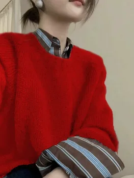 Высококачественный женский свитер с круглым вырезом из 100 чистого кашемира, свободный мягкий и толстый базовый свитер