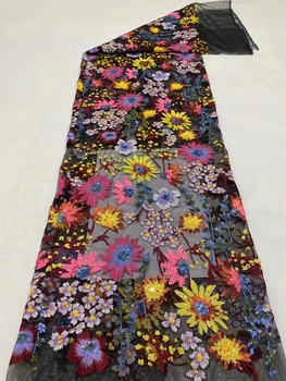 Африканская кружевная ткань Sequence 5 ярдов 2023, Высококачественная Нигерийская свадебная кружевная ткань Asoebi, роскошные ткани для платья ST