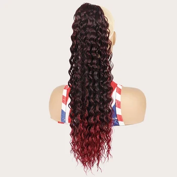 22-Дюймовый Густой кудрявый хвост с завязками, черный парик для женщин, наращивание синтетических волос, кудрявый хвост с 2 отверстиями