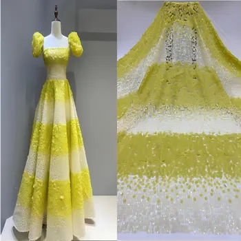 Большие и маленькие блестки 9 + 12 мм, желтая вышивка блестками, красивое платье, женская юбка, рубашка, одежда для подиума, ткань с блестками, ярд