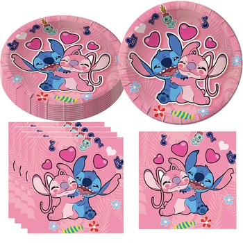 Розовые принадлежности для вечеринки в честь дня рождения Лило и Стича Чашка с Ангелом Тарелка Салфетка Украшения для душа ребенка для девочек 3D фон из воздушных шаров