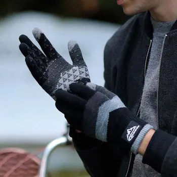 Вязаные мужские зимние перчатки из полиэстера, утепленные, сохраняющие тепло, нескользящие перчатки, ветрозащитные перчатки для пальцев