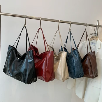 Женская сумка-мешок из искусственной кожи, сумка-тоут большой емкости, модные сумки через плечо, Ins