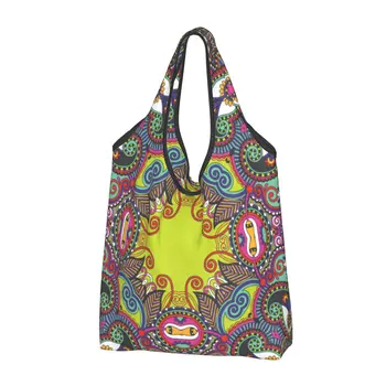 Многоразовая цветочная хозяйственная сумка Mandala Flower Deanfun, женская сумка-тоут, портативные сумки для покупок в продуктовых магазинах