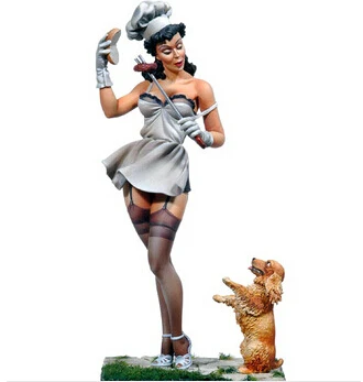 Масштаб 1/22 80 мм Модель девушки с собакой фигурка Набор моделей из смолы Бесплатная доставка