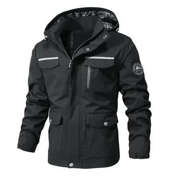Весенне-осенняя мужская куртка-карго с несколькими карманами, мужская парка с капюшоном, повседневная деловая ветрозащитная теплая куртка, пальто с хлопковой подкладкой 4XL
