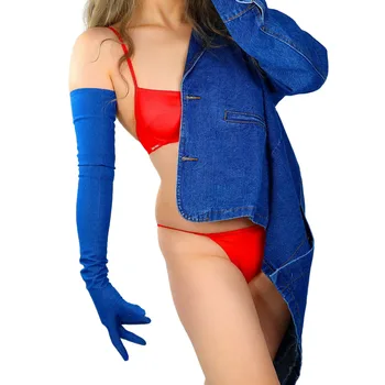 Женские ДЖИНСОВЫЕ ПЕРЧАТКИ DooWay из длинных синих джинсов, хлопок с сенсорным экраном, легкая стирка, Вечерняя мода, Уличная ночная перчатка для косплея