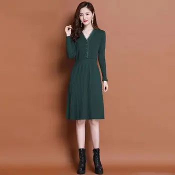 Платья-футляры для женщин, однотонное облегающее женское платье Миди, V-образный вырез, длина до колен, зеленая одежда, связанная крючком, элегантная роскошная вечеринка