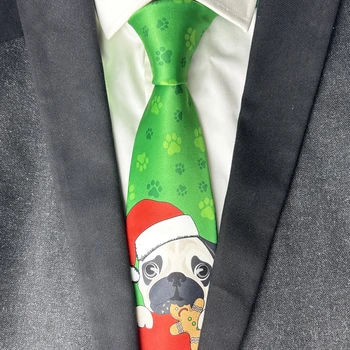 Рождественские галстуки с принтом милой собачки, рождественские галстуки для мужчин, Новогодний подарок