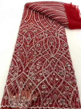Красная Африканская кружевная ткань 2023 с вышивкой пайетками Жених Нигерийское кружево для новобрачных Высококачественная Французская тюлевая кружевная ткань для свадьбы