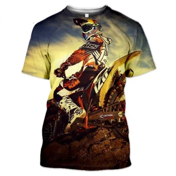 Мотоциклетная Уличная Летняя Мужская футболка с короткими рукавами Motocoss Racing, Рубашка с 3D-принтом, Повседневный Модный Тренд, Большой Топ С Круглым вырезом
