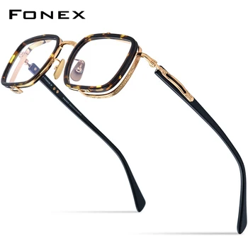 FONEX Ацетатные Титановые очки Мужские Винтажные Квадратные Рецептурные Очки Женские Очки для Близорукости Оптические очки E-055