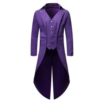 Мужской средневековый фрак в стиле Стимпанк, Винтажный фиолетовый сюртук в стиле готического Ренессанса, Викторианский сюртук, Униформа, костюм для Хэллоуина Homme