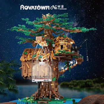 Модульные здания Creative Expert MOC, модель домика на дереве со светодиодной подсветкой, 3958 шт., строительные блоки, кирпичные игрушки для детей, подарок на день рождения