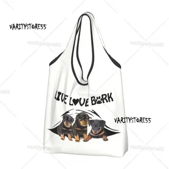 Забавные напечатанные щенки ротвейлера с живой любовной корой, сумки-тоут для покупок, портативная сумка для покупок с животными, сумка для собак