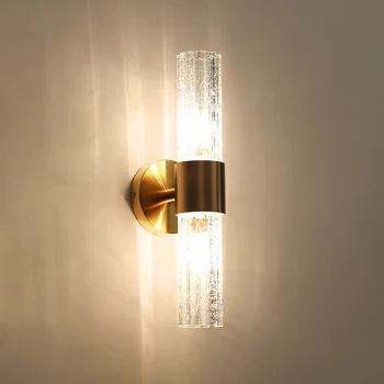 Современный роскошный настенный светильник для гостиной, прикроватной тумбочки в спальне, прохода, золотого светодиодного бра, абажура из пузырчатого стекла, внутреннего декоративного освещения