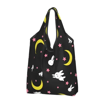 Модная сумка-тоут с рисунком Луны, портативная сумка для покупок через плечо, сумка из японского аниме Kawaii