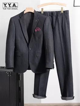 Модный дизайн, Осенне-зимние мужские Деловые Формальные шерстяные костюмы, комплекты, Блейзеры на одной пуговице, Прямые брюки, Офисный мужской комплект из двух предметов