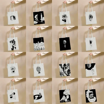 Креативный узор для черных девочек Многоразовая сумка для покупок Холщовые сумки-тоут С принтом Эко-Сумка Для покупателей Сумки через плечо