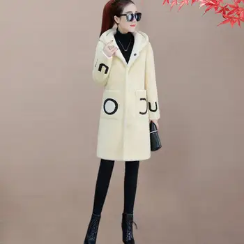 Пальто-кардиган, модное роскошное длинное плюшевое пальто, верхняя одежда, тонкое плюшевое пальто, зимнее утолщенное флисовое пальто средней длины для повседневной носки