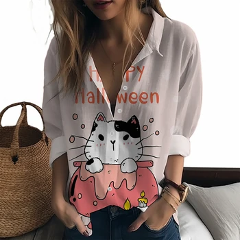 Женская рубашка с 3D принтом на Хэллоуин, повседневная женская рубашка в праздничном стиле, летняя новинка, женская рубашка, модный тренд, женская рубашка