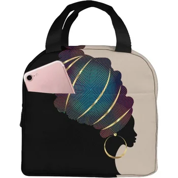 Женская и мужская термосумка для ланча с застежкой-молнией, сумка для пикника в африканском стиле, сумка для черной девушки, касса для пикника, Офис, афроамериканец