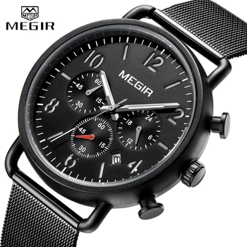 MEGIR Модные повседневные часы, мужские наручные часы с водонепроницаемой стальной сеткой, лучший бренд класса люкс, мужские спортивные часы с хронографом