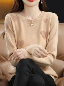 2022, Осенне-зимний новый женский свитер из 100 чистой шерсти с круглым вырезом, кашемировый свитер с длинным рукавом, нижняя рубашка в западном стиле