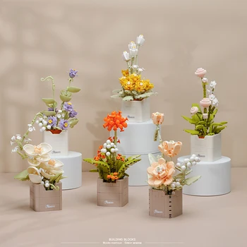 Розы, Орхидеи, Вечный цветок в китайском стиле, серия сборных мини-частиц, Строительные блоки, украшения, модельные игрушки, подарки на день рождения