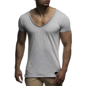 B1695 Новое поступление, мужская футболка с глубоким V-образным вырезом и коротким рукавом, приталенная футболка, мужская тонкая футболка, повседневная летняя футболка camisetas hombre