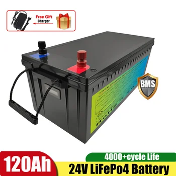 24V 120Ah LiFePO4 Аккумуляторная Батарея 29,2 V Встроенная Батарея BMS LiFePO4 для Солнечной Энергетической Системы RV House Trolling Motor + Зарядное устройство 10A