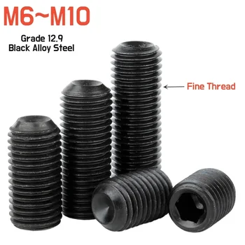 2 ~ 20шт Установочный винт с тонкой резьбой M6 M8 M10 M12 DIN916 Из черной стали 12,9 С шестигранной головкой Шаг винтов с шестигранным гнездом 0.75/1/1.5 мм