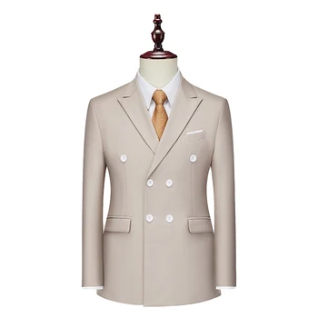 Двубортный Официальный мужской пиджак, сшитый на заказ, приталенный свадебный пиджак для жениха, однотонный блейзер-куртка