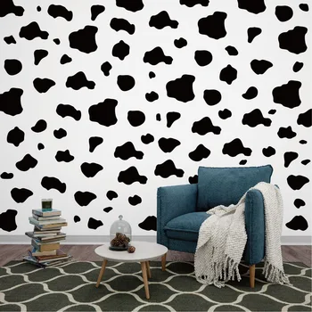 Наклейка на стену с рисунком коровы, черное геометрическое абстрактное украшение для дома в детской спальне, Водонепроницаемая самоклеящаяся наклейка на стену из ПВХ