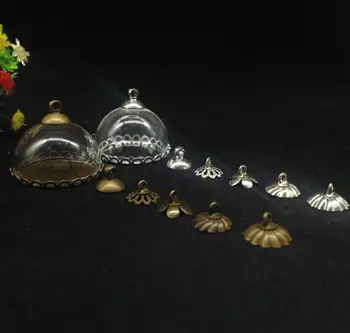 50шт 25 мм полый наполовину стеклянный купол, кружевная базовая крышка, стеклянный флакон, подвеска, стеклянный глобус, бутылка для желаний, модное ожерелье