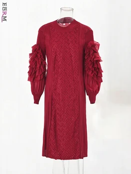 EGRM 2023 Летнее Новое плиссированное платье с бисером и рукавами с цветочным рисунком, однотонные свободные модные платья 6GR0819