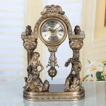 Старинные Настольные Часы С Маятником, Золотая Статуя, Музыкальная Тема, Украшение гостиной, Акриловые Римские часы