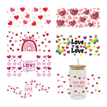 Valentine Love UV DTF Libbey Cup Wrap Iron On Transfer Для стеклянных наклеек 16 унций D2779