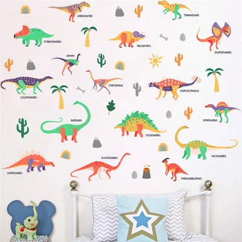 Наклейки на стену с рисунком динозавров из мультфильмов для классной комнаты, украшения дома, настенные росписи с животными, наклейки для детской комнаты, сделай сам, Образовательный плакат