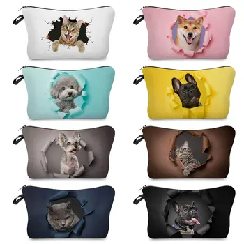 Органайзер для кошек с пирсингом и собак для косметичек с милым рисунком животных, женская косметичка, Пляжная дорожная сумка для туалетных принадлежностей, практичная