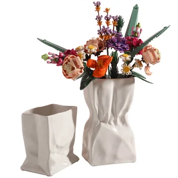 Белая керамическая ваза Художественные украшения для гостиной Цветочная композиция Строительные блоки Ваза для цветочного магазина