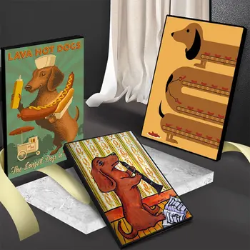 Забавный мультяшный плакат с собакой Таксой и принтом Kawaii Animal На холсте, настенная художественная картина для детской спальни, Украшение дома, подарок
