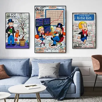 Плакаты с долларами Алека Монополии и Ричи Рич Ман, принты на холсте, мультяшные уличные настенные рисунки для домашнего декора комнаты