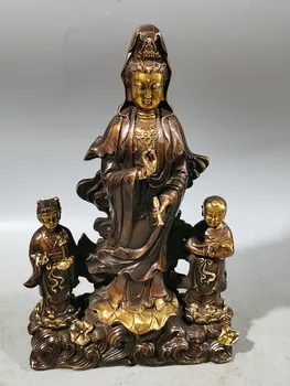 Ornamen Guanyin Buddha anak emas Sepuh tembaga murni
