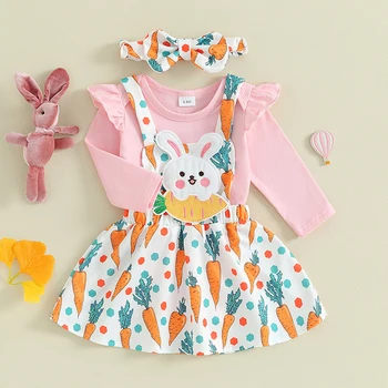 Пасхальные наряды для маленьких девочек, ползунки для новорожденных, комбинезон с длинными рукавами, комплекты юбок на подтяжках с кроликом