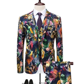 Блейзеры, брюки, комплекты жилетов / Модный мужской повседневный бутик с цветочным принтом, пиджак, пальто, брюки, жилет, костюмы из 3 предметов