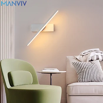 Минималистичный светодиодный настенный светильник MANVIV с тонкой длинной полосой, украшение для спальни, Креативная лестница в скандинавском стиле, Черно-белый вращающийся настенный светильник