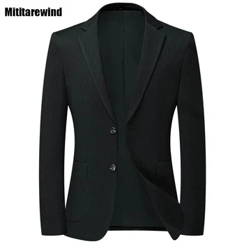 Осенне-зимний мужской костюм, куртка, брендовый деловой Повседневный блейзер, Приталенный Жаккардовый Стрейч, черный строгий костюм для мужчин, Корейское модное пальто