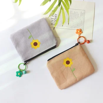 Женский мини-кошелек с милой ромашкой, простой дизайн, многоцветное женское сердечко, Дополнительная сумка для хранения, холщовая маленькая сумка